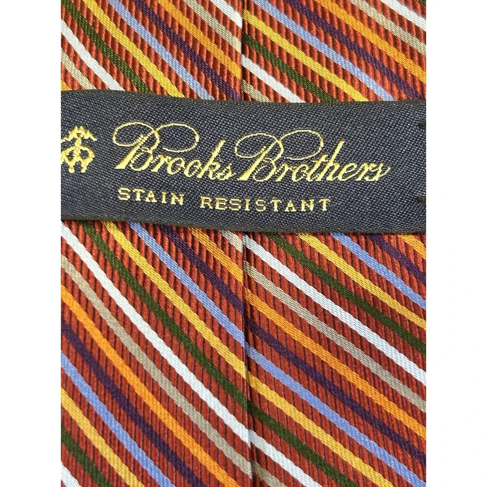 Brooks Brothers Stain Resistant Red Multicolor Striped Tie Mens 62